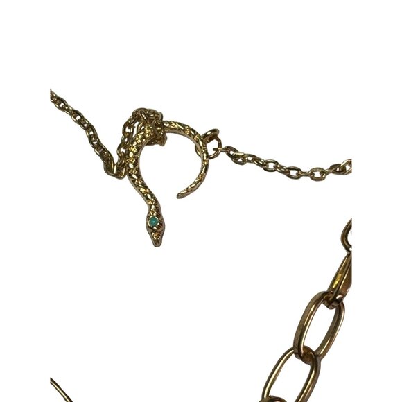 Multi Strand Gold Tone Snake Charm and Faux Turquoise Necklace - Picture 4 of 4